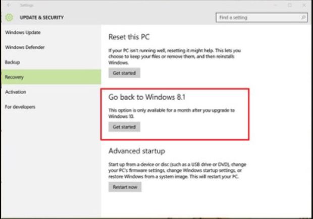 Hạ Windows 10 xuống Windows 7,8.1 bằng Recovery   