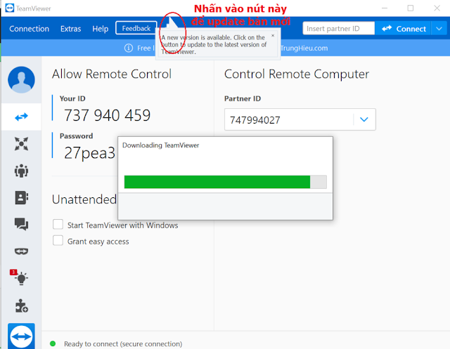 Cập nhập phần mềm Teamviewer